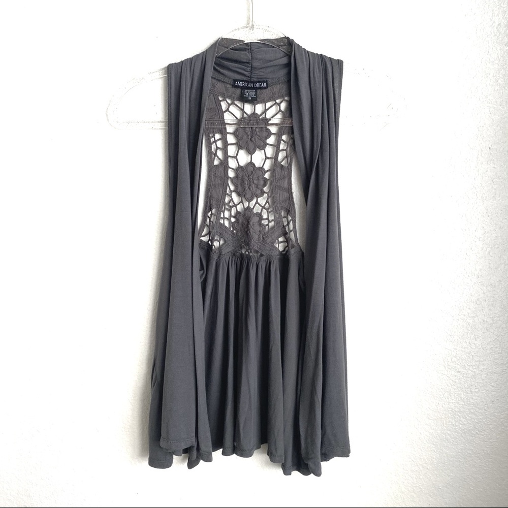 Grey Lace Draped Cardigan